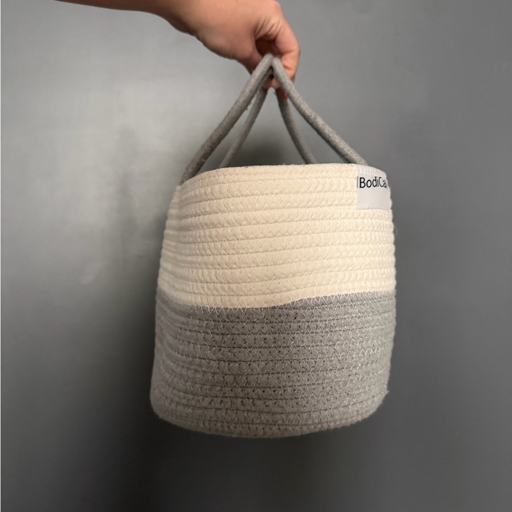 BodiCal Gray and White Woven Cotton Convertible Shower / Baby / Storage Basket - Picture 9 of 14